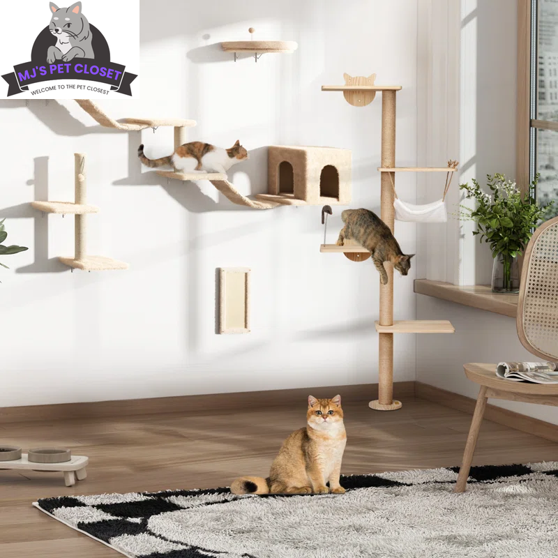 Elevate Your Cat's Playtime with the Darkiel 7-Piece Wall-Mounted Climbing Tower - BIG FRENCHIES
