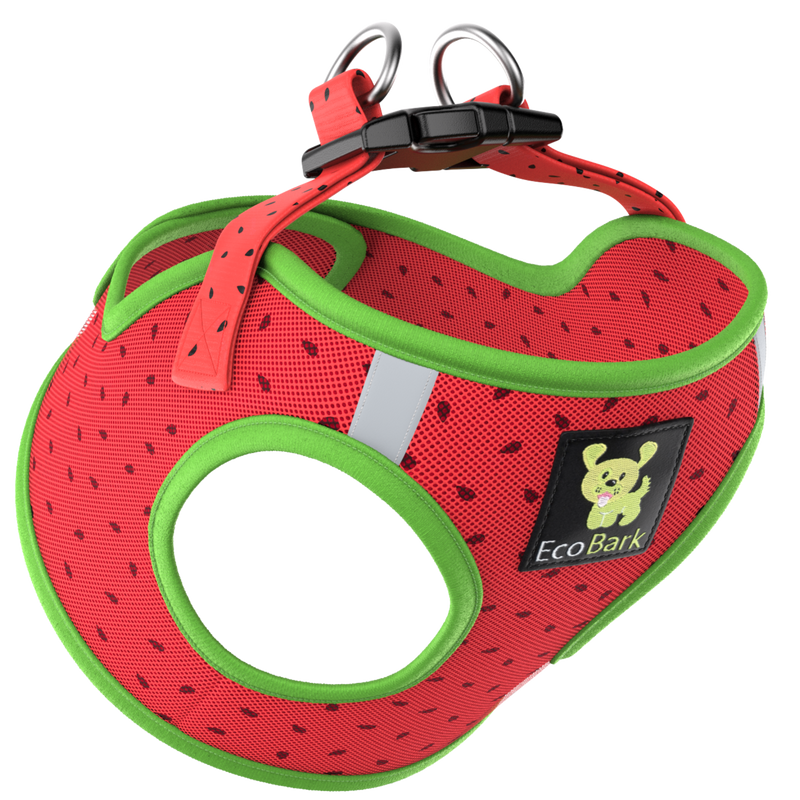 EcoBark Watermelon Step In Dog Harness - Rapid Fastener Reflective Soft Mesh Dog Vest Halter for XXXS to Small Dogs and Puppies - BIG FRENCHIES