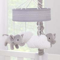 Plush Elephant Gray and White Puffy Clouds Musical Mobile - BIG FRENCHIES