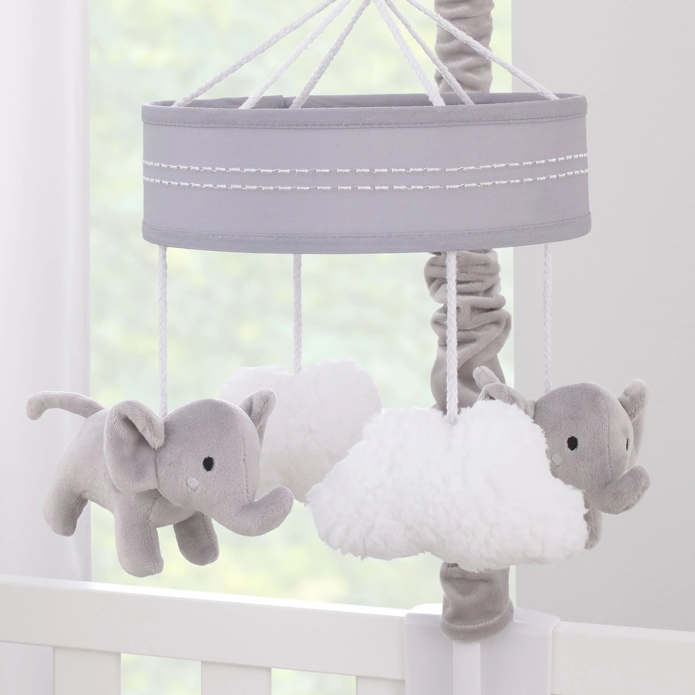 Plush Elephant Gray and White Puffy Clouds Musical Mobile - BIG FRENCHIES