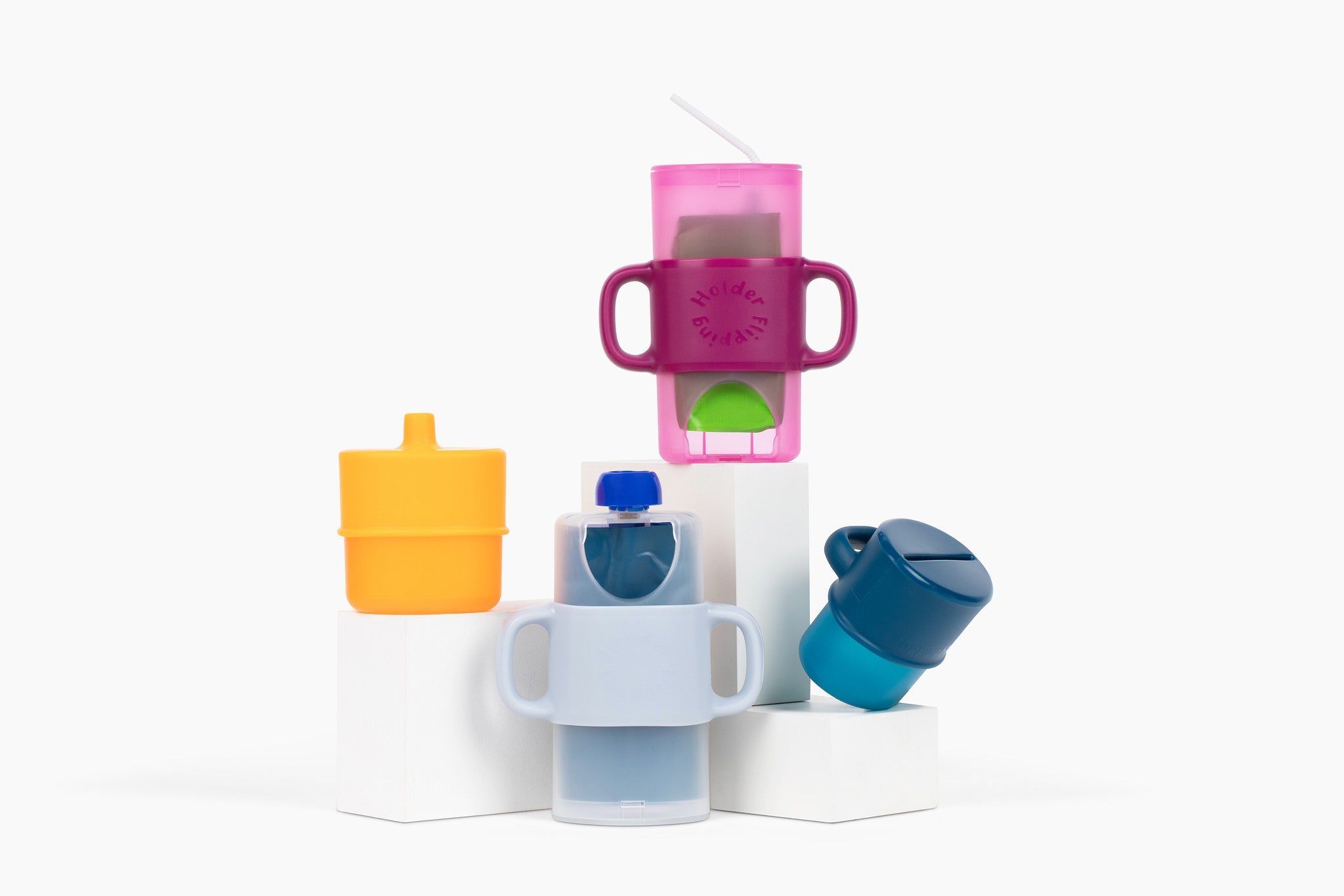 KiddyTrek 4-in-1 Sip & Snack Set - Food Pouch & Juice Box Holder, Snack Cup, Sip Cup ALL IN ONE