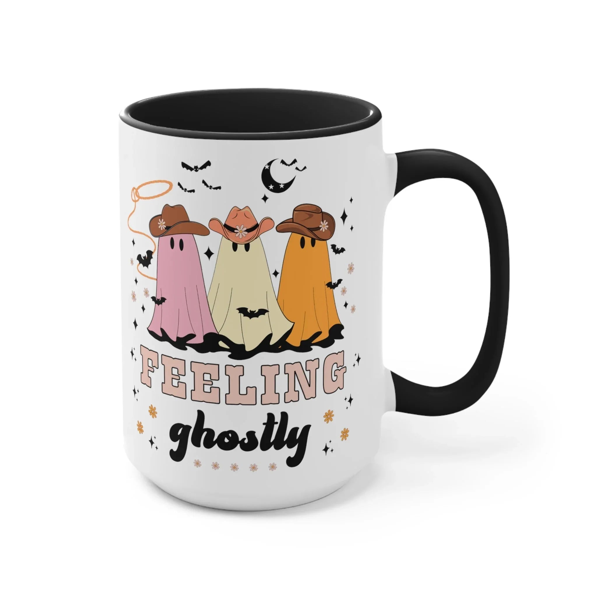 Western Halloween Coffee Mug with Groovy Ghosts: 15 Oz Coffee Mug for Fall - BIG FRENCHIES
