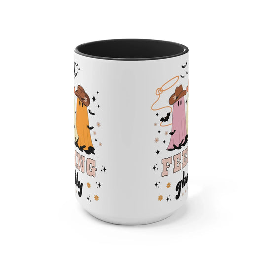 Western Halloween Coffee Mug with Groovy Ghosts: 15 Oz Coffee Mug for Fall - BIG FRENCHIES
