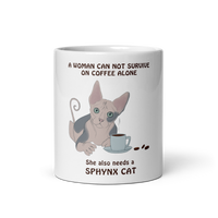 "WOMAN CAN'T SURVIVE ON COFFEE ALONE" COFFEE MUG