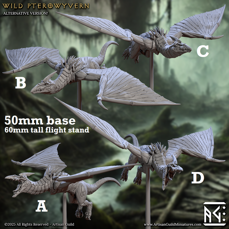 Wild Pterowyvern (Pterodactyls)-3D Printed Miniatures-BIG FRENCHIES-All Systems Go Games