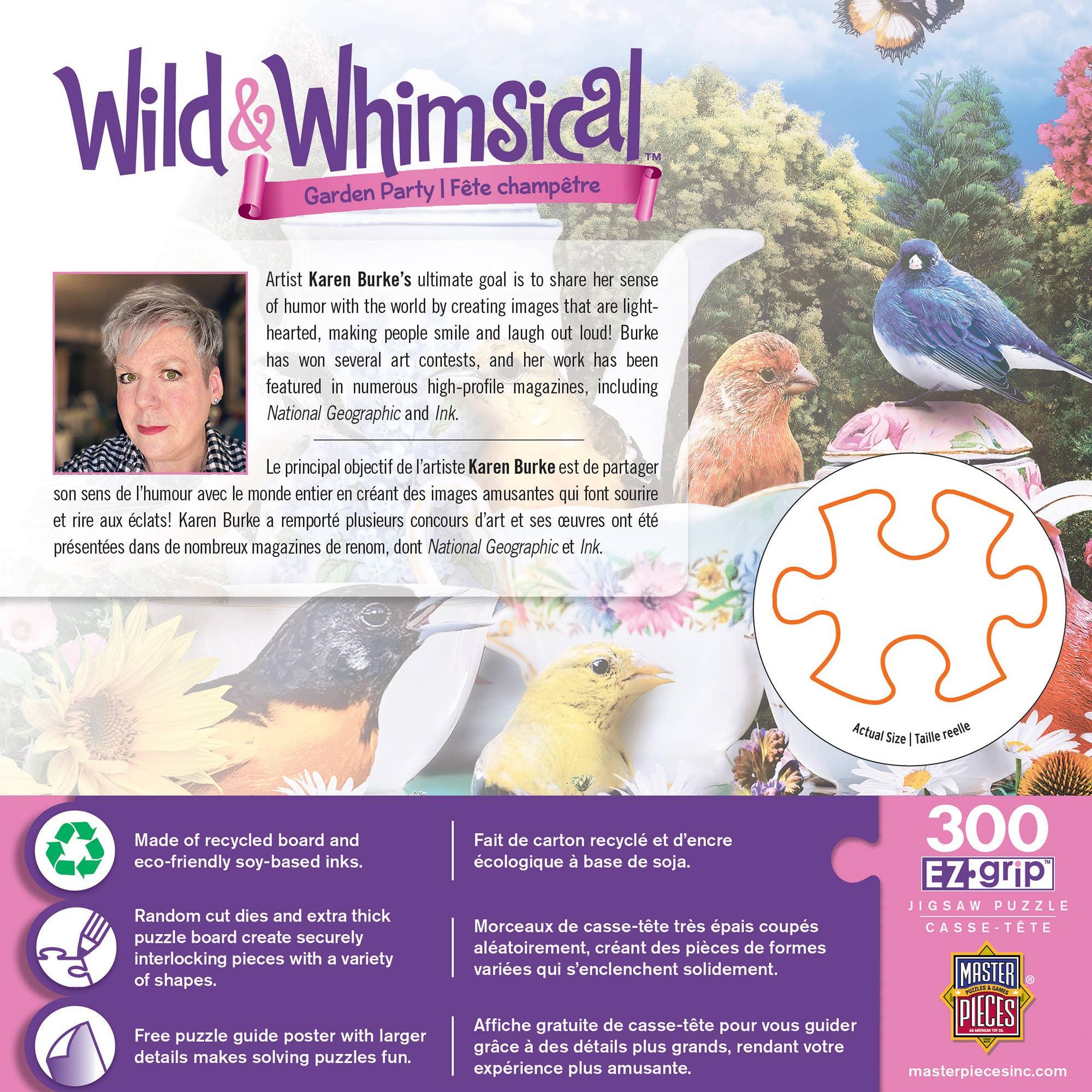 Wild & Whimsical - Garden Party 300 Piece EZ Grip Puzzle by MasterPieces | Cute Birds Tea Time Jigsaw Puzzle - BIG FRENCHIES