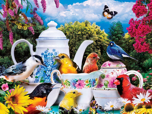 Wild & Whimsical - Garden Party 300 Piece EZ Grip Puzzle by MasterPieces | Cute Birds Tea Time Jigsaw Puzzle - BIG FRENCHIES