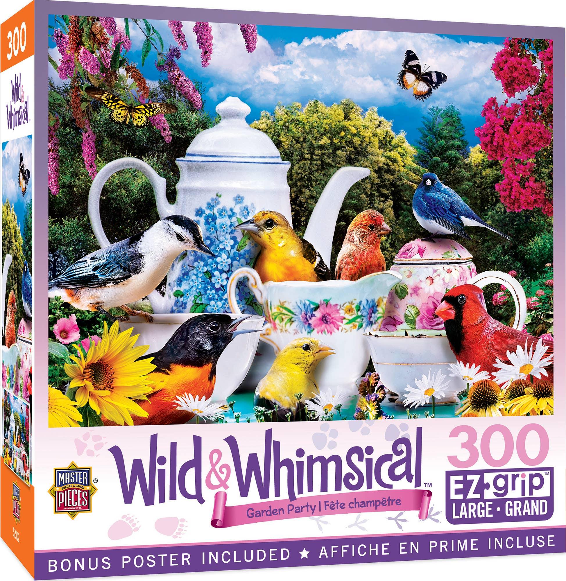 Wild & Whimsical - Garden Party 300 Piece EZ Grip Puzzle by MasterPieces | Cute Birds Tea Time Jigsaw Puzzle - BIG FRENCHIES