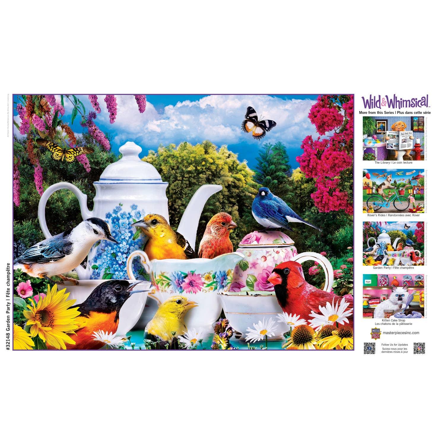 Wild & Whimsical - Garden Party 300 Piece EZ Grip Puzzle by MasterPieces | Cute Birds Tea Time Jigsaw Puzzle - BIG FRENCHIES