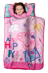 NoJo Peppa Pig I'm so Happy Toddler Nap Mat - Includes Attached Pillow and Fleece Blanket - BIG FRENCHIES
