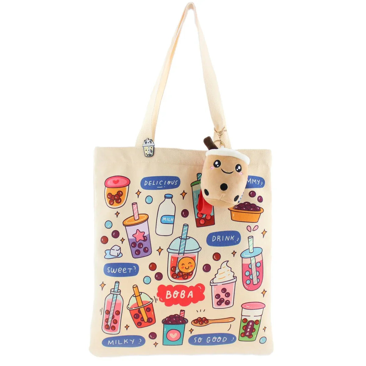 Cream Boba Tote Bag – Cute Gift with Keychain & Enamel Pin - BIG FRENCHIES
