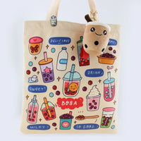 Cream Boba Tote Bag – Cute Gift with Keychain & Enamel Pin - BIG FRENCHIES