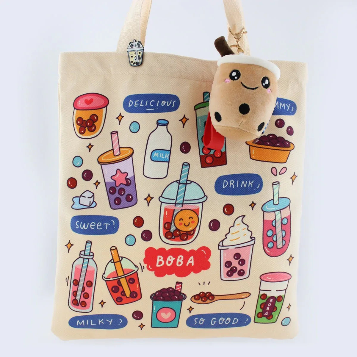 Cream Boba Tote Bag – Cute Gift with Keychain & Enamel Pin - BIG FRENCHIES