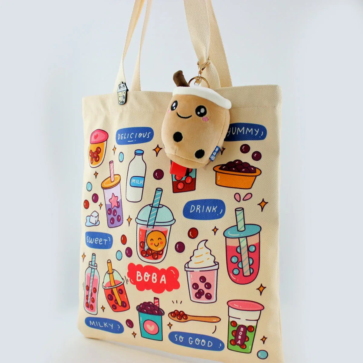 Cream Boba Tote Bag – Cute Gift with Keychain & Enamel Pin - BIG FRENCHIES