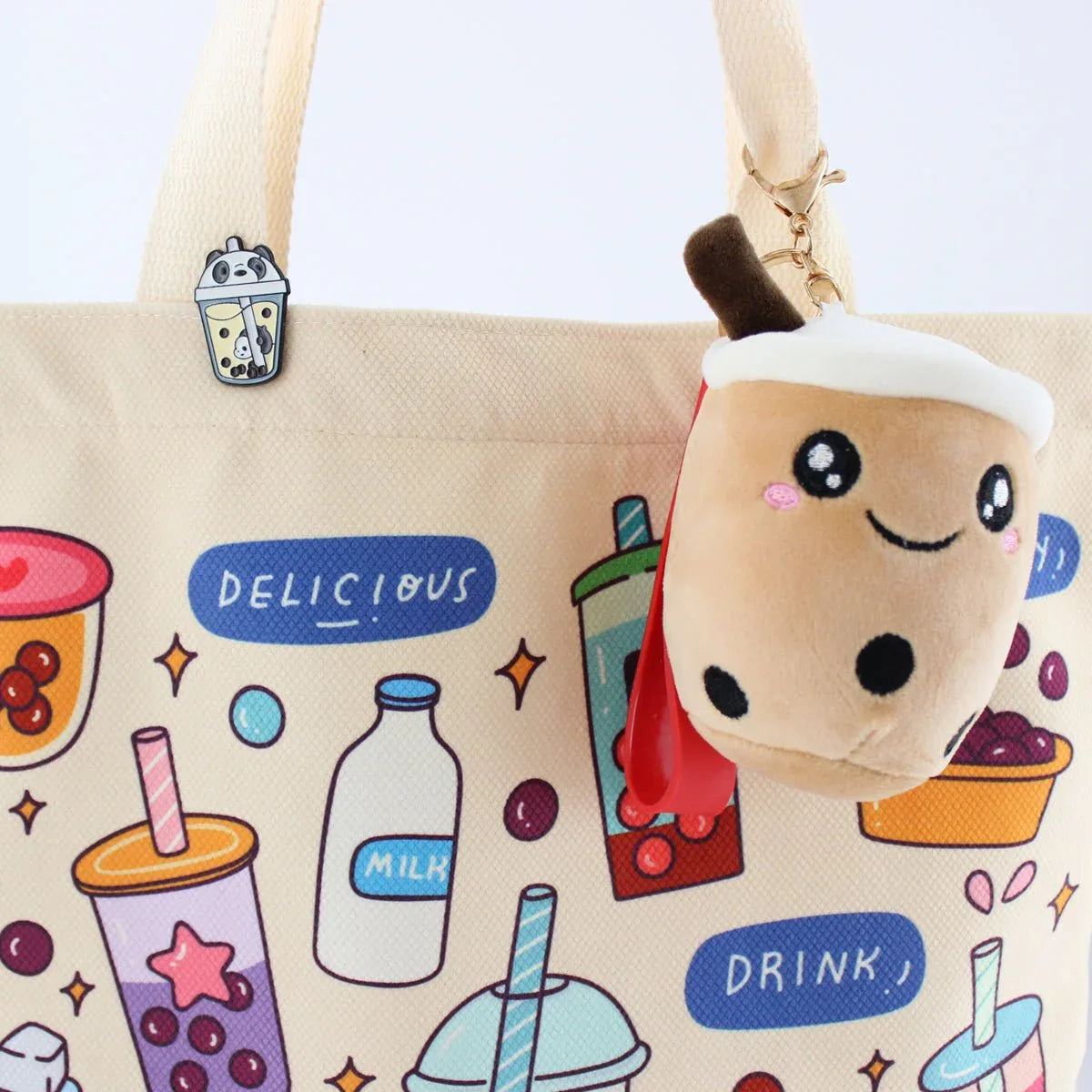 Cream Boba Tote Bag – Cute Gift with Keychain & Enamel Pin - BIG FRENCHIES