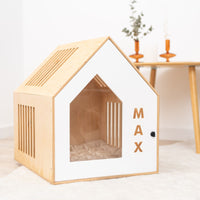 Booth-Style Wooden Dog House - White