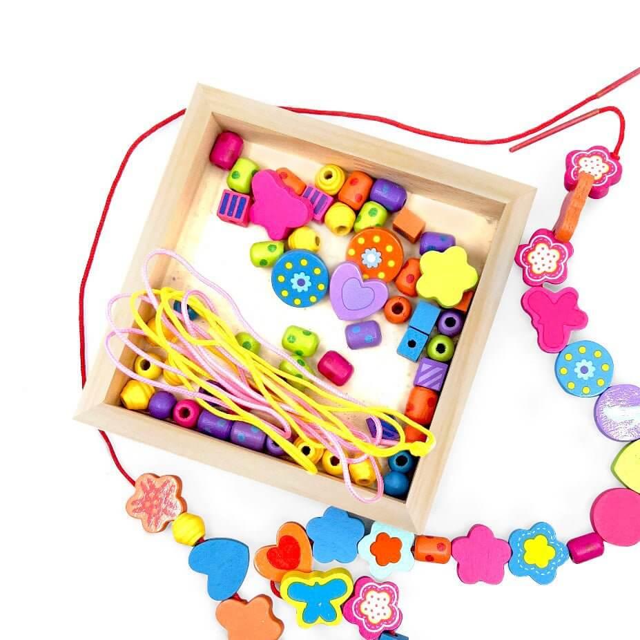 Wooden Bead Hearts & Butterflies Necklace - BIG FRENCHIES