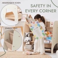 Wooden Montessori Shelves for Toddler 2in1: Bookshelf & Toy Shelving