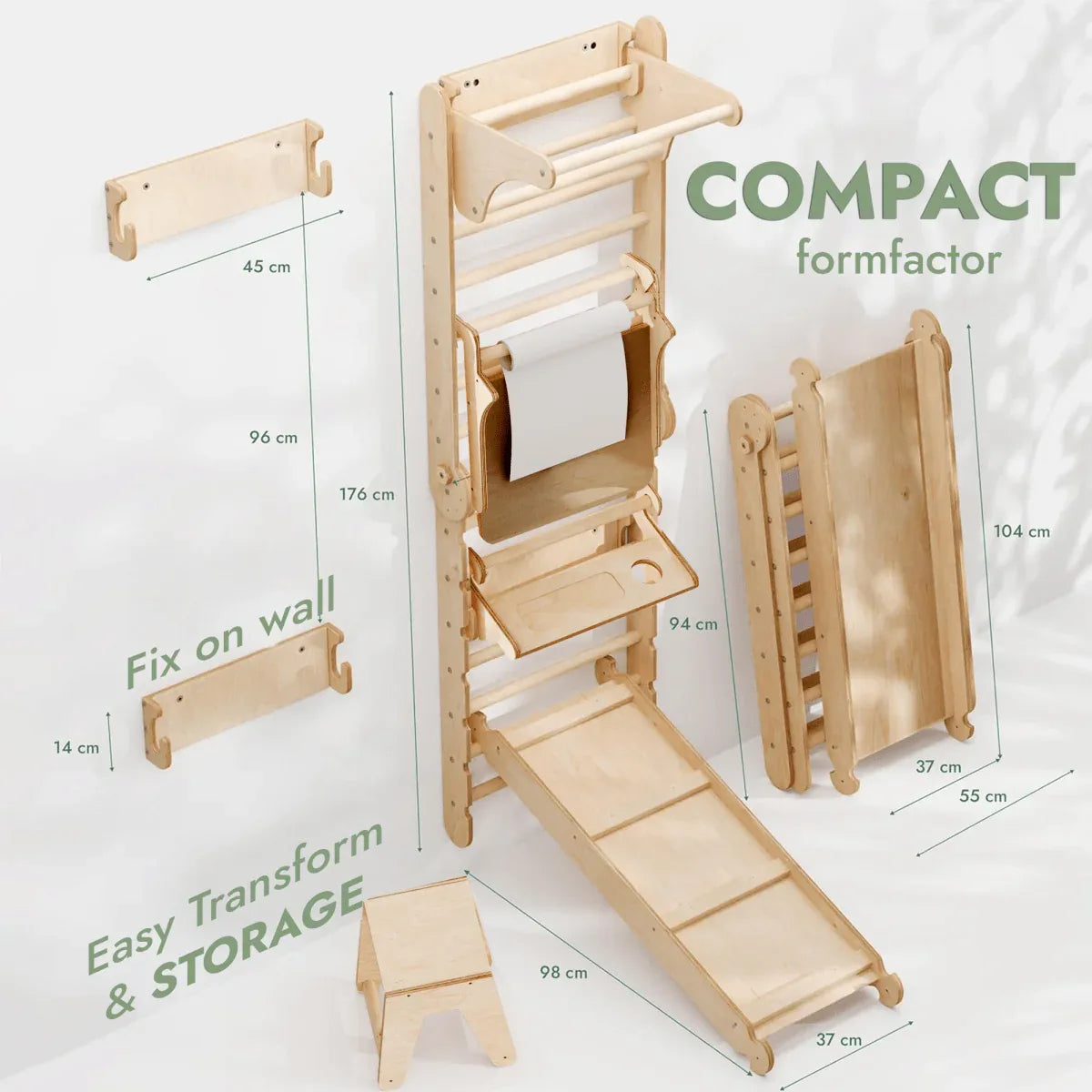 Wooden Swedish Wall / Climbing ladder for Children + Swing Set + Slide Board + Art Add-on - BIG FRENCHIES