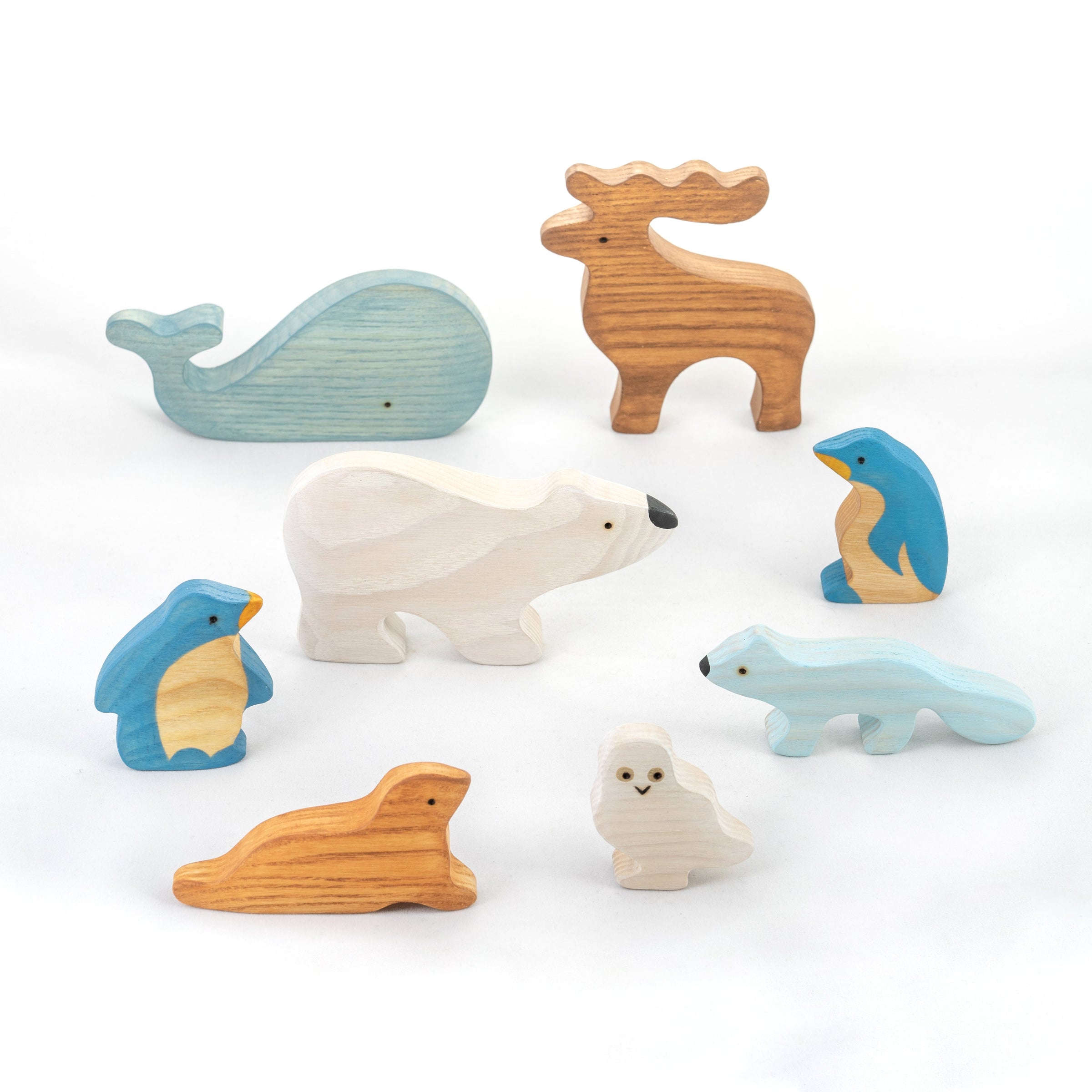 Waldorf Wooden Arctic Animals - Set of 8 Hand-Painted Polar Animals