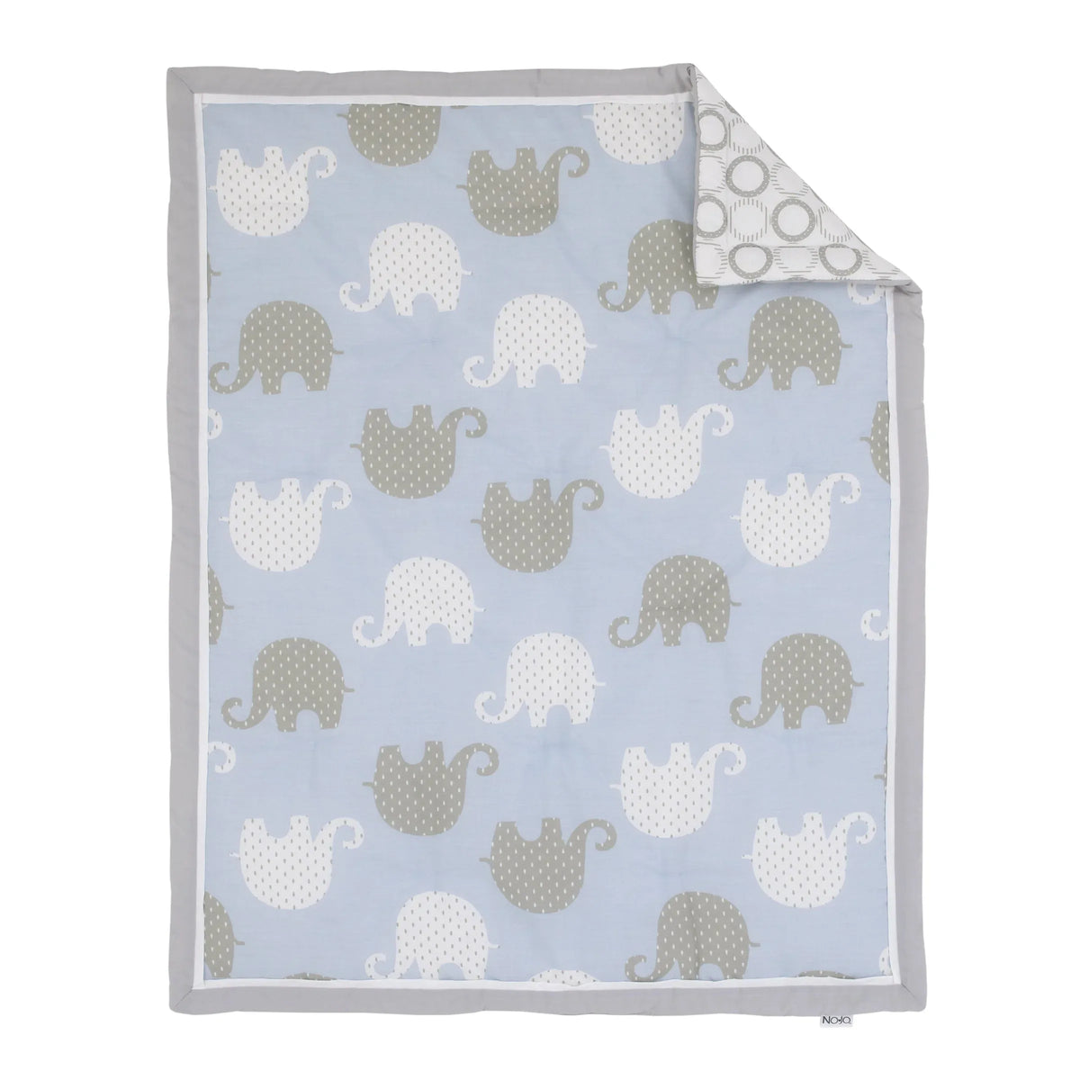NoJo Dreamer Elephant Blue, Grey 8 Piece Nursery Crib Bedding Set - BIG FRENCHIES