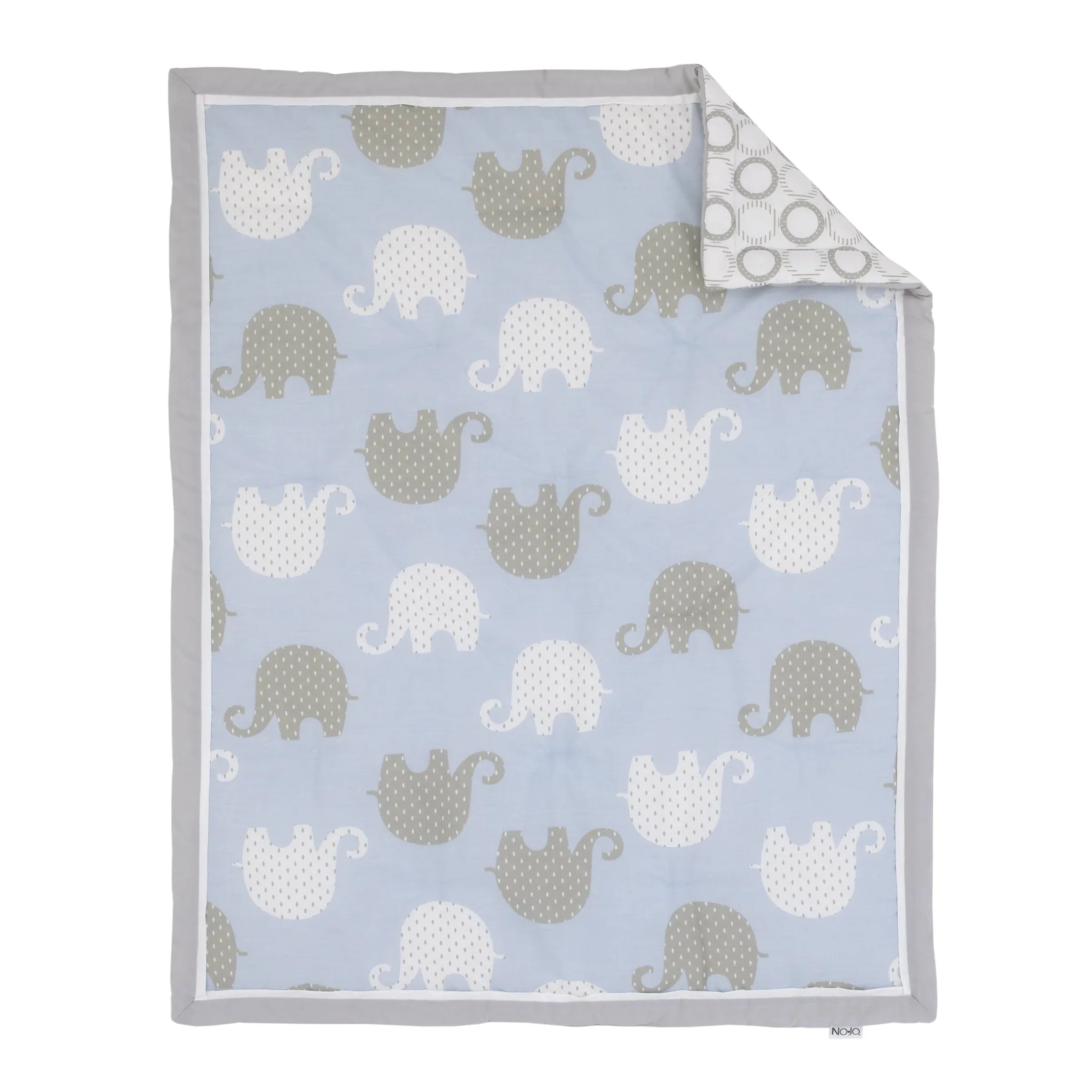 NoJo Dreamer Elephant Blue, Grey 8 Piece Nursery Crib Bedding Set - BIG FRENCHIES