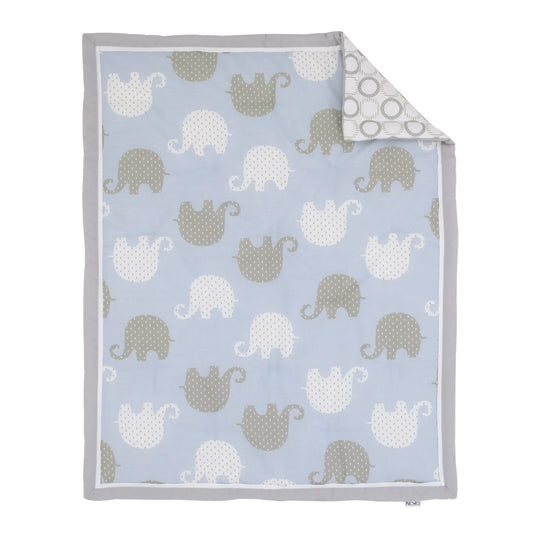NoJo Dreamer Elephant Blue, Grey 8 Piece Nursery Crib Bedding Set - BIG FRENCHIES