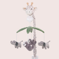 Plush Giraffe Taupe, Green, and Gray Elephants and Sloth's Musical Mobile - BIG FRENCHIES
