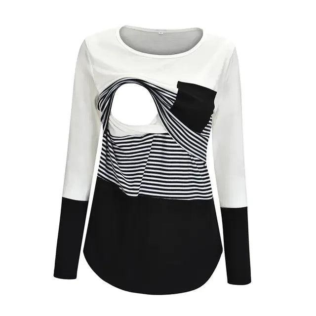 Maternity Nursing T-Shirt with Stitching and Long Sleeves - # BAGE211510102-NURSG - BIG FRENCHIES