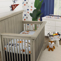 Team All Star Light Blue, Grey, and Orange, MVP Fox and Raccoon Sports Theme with White Stars Photo Op 100% Cotton Fitted Crib Sheet - BIG FRENCHIES