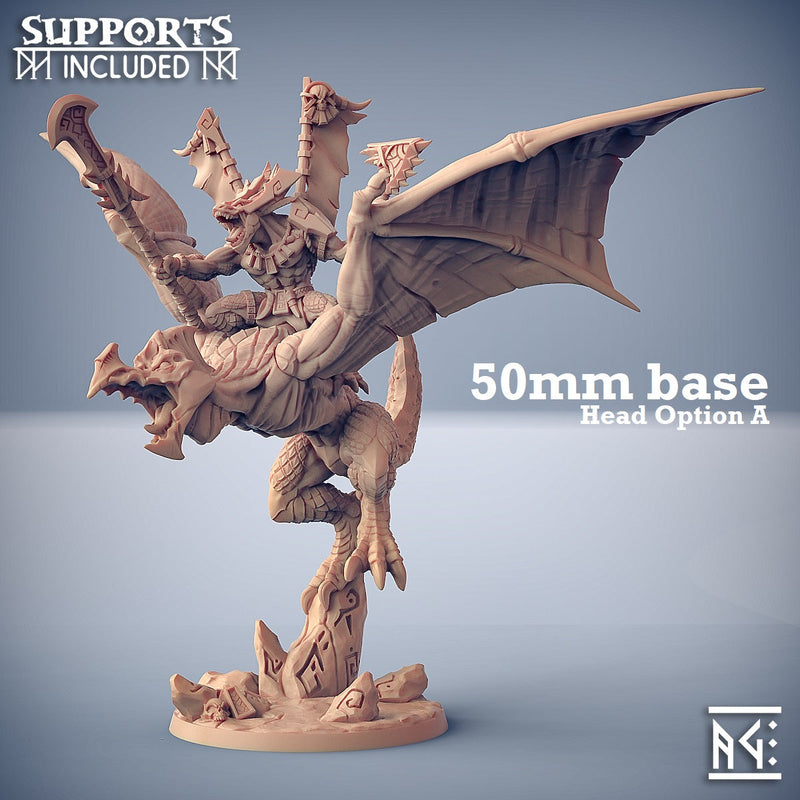 Xol'toa on Sky-Terror (Lizardfolk Warlord on Winged Dinosaur Cavalry Unit)-3D Printed Miniatures-BIG FRENCHIES-All Systems Go Games