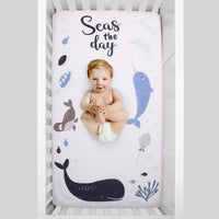 Seas The Day Multi Sea Animals Blue and White 100% Cotton Photo Op Fitted Crib Sheet - BIG FRENCHIES
