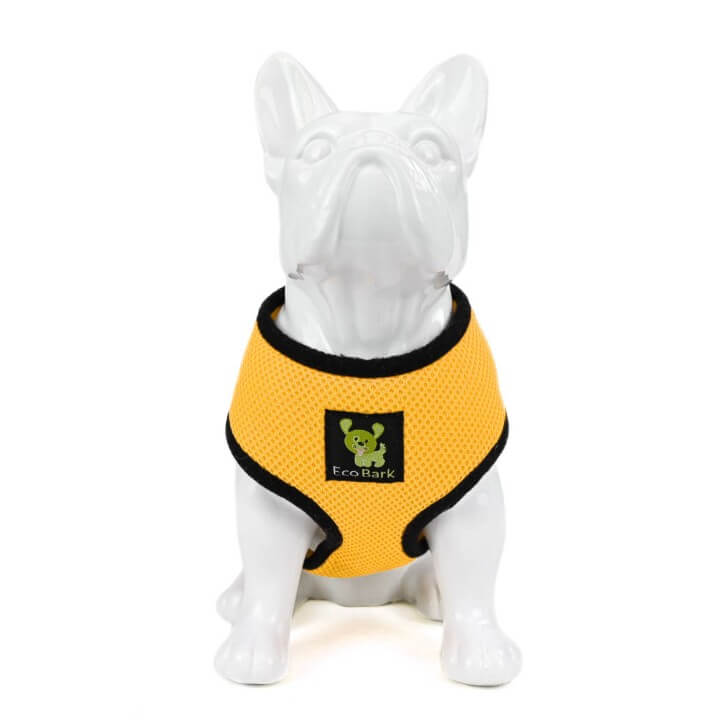 EcoBark Yellow Dog Harness - Over-the-Head Soft Mesh Dog Vest Halter for Small to Medium Dogs and Puppies - BIG FRENCHIES