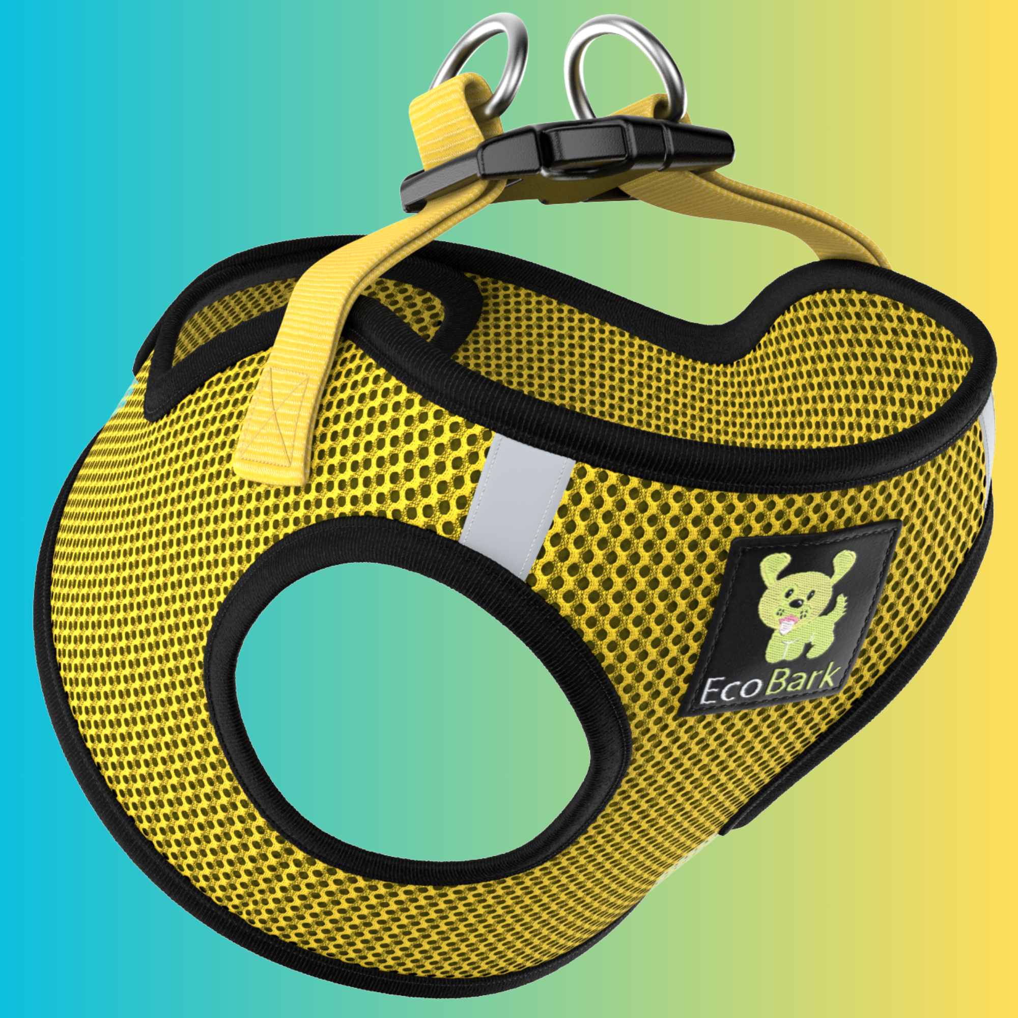 EcoBark Yellow Step In Dog Harness - Rapid Fastener Reflective Soft Mesh Vest Halter for XXXS to Small Dogs - BIG FRENCHIES