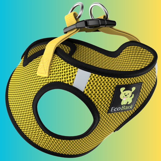 EcoBark Yellow Step In Dog Harness - Rapid Fastener Reflective Soft Mesh Vest Halter for XXXS to Small Dogs - BIG FRENCHIES