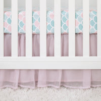 Sugar Reef Mermaid 4 Piece Nursery Crib Bedding Set - Appliqued Round Play Quilt, 100% Cotton Fitted Crib Sheet, Shirred Crib Skirt with 16" Drop, Nursery Organizer - BIG FRENCHIES