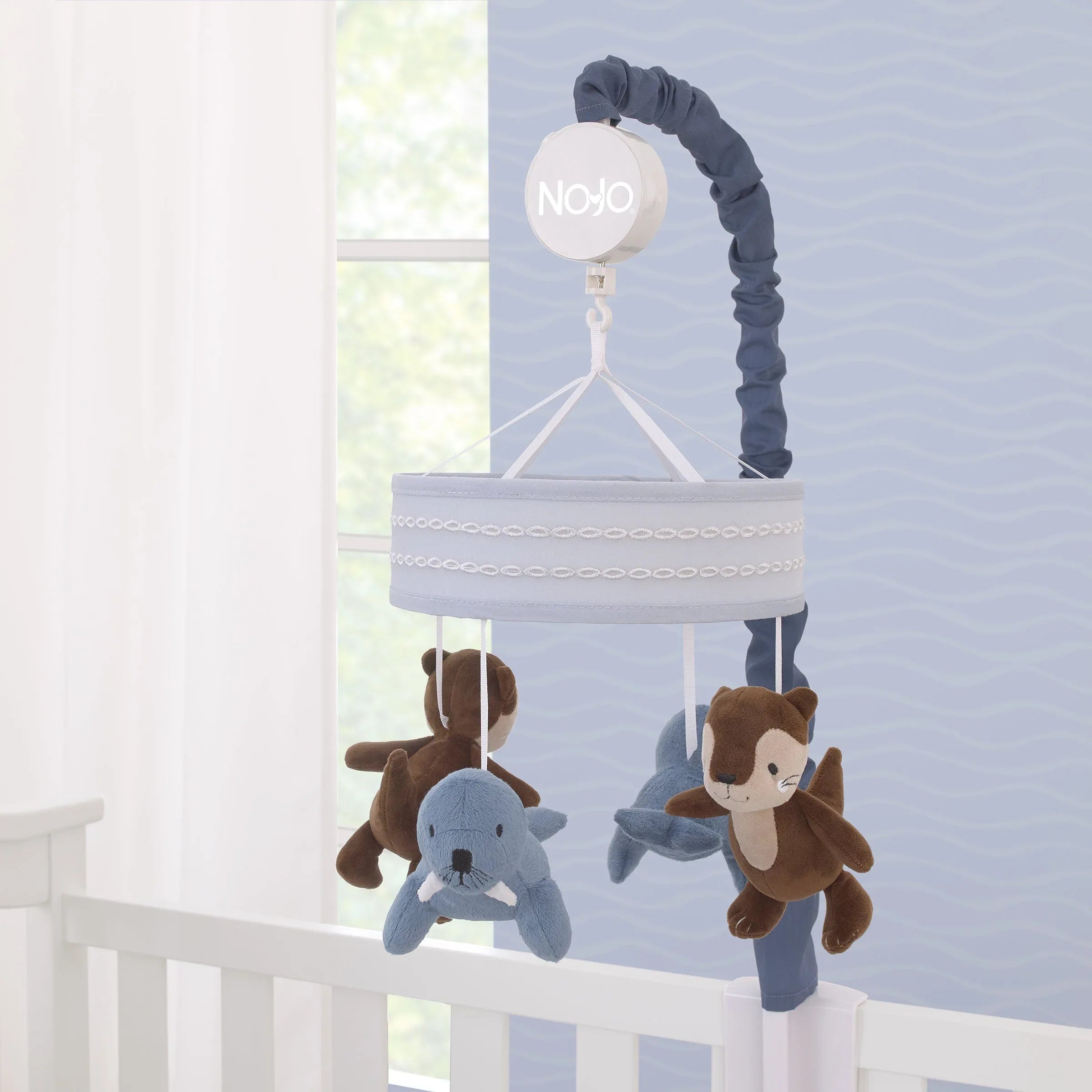 Arctic Adventure Light Blue and Brown Walrus and Sea Otter Plush Carousel Style Musical Mobile - BIG FRENCHIES