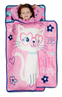 NoJo Cute Kitty Toddler Nap Mat - Includes Attached Pillow and Fleece Blanket - BIG FRENCHIES