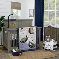 Goodnight Sleep Tight White and Blue Koala, Sloth, Bear, Star, and Moon 4 Piece Nursery Crib Bedding Set - Comforter, 100% Cotton Fitted Crib Sheet, Crib Skirt, and Storage - BIG FRENCHIES