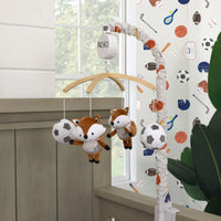 Team All Star Brown, White, Black and Grey, Fox with Soccer Balls Plush Musical Mobile - BIG FRENCHIES