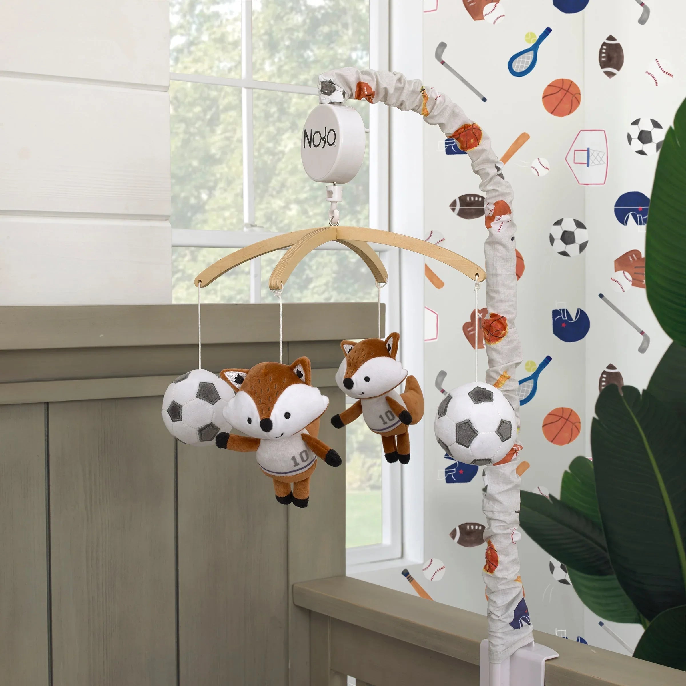 Team All Star Brown, White, Black and Grey, Fox with Soccer Balls Plush Musical Mobile - BIG FRENCHIES
