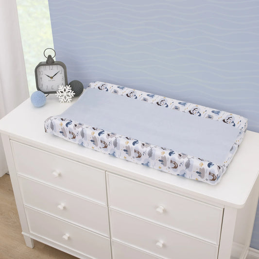 Arctic Adventure Light Blue, White, Navy and Taupe Whales, Penguins, Walrus and Otters Super Soft Contoured Changing Pad Cover - BIG FRENCHIES