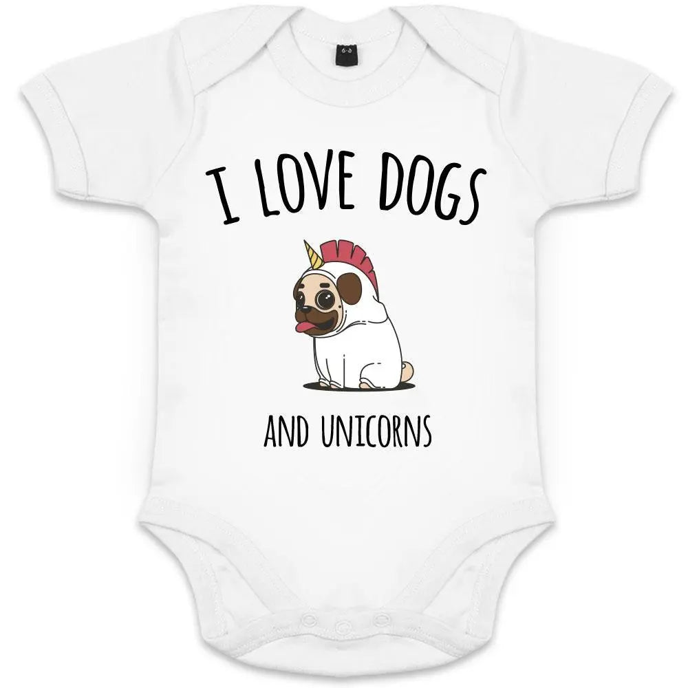 I Love Dogs And Unicorns Organic Baby Onesie Big Frenchies