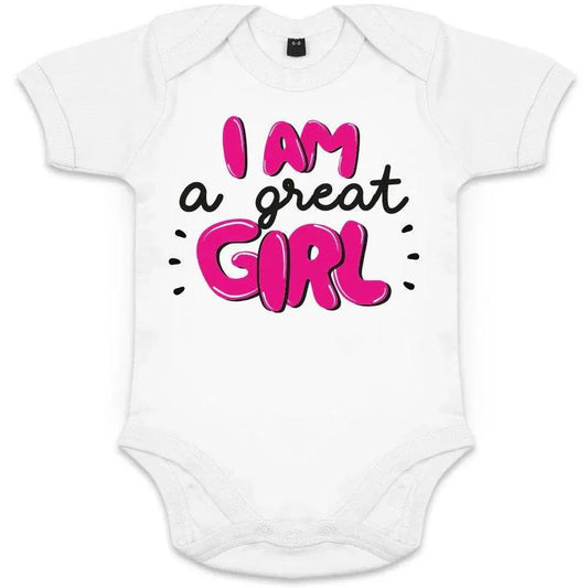 I Am A Great Girl Organic Baby Girl Onesie - BIG FRENCHIES