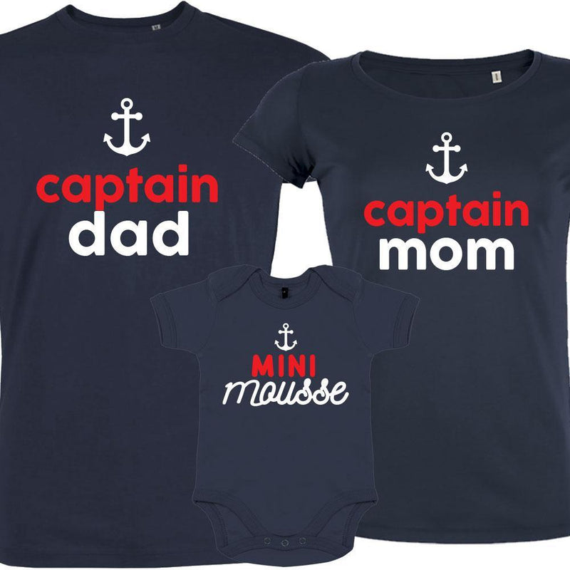Captain Mom & Dad Matching Family Organic Tees (Set of 3) - BIG FRENCHIES